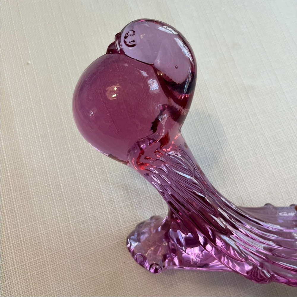 Vintage Art Glass Bird Accent Decor Pouter Pigeon Lavender Ice 6.5” x 7” - Picture 1 of 12
